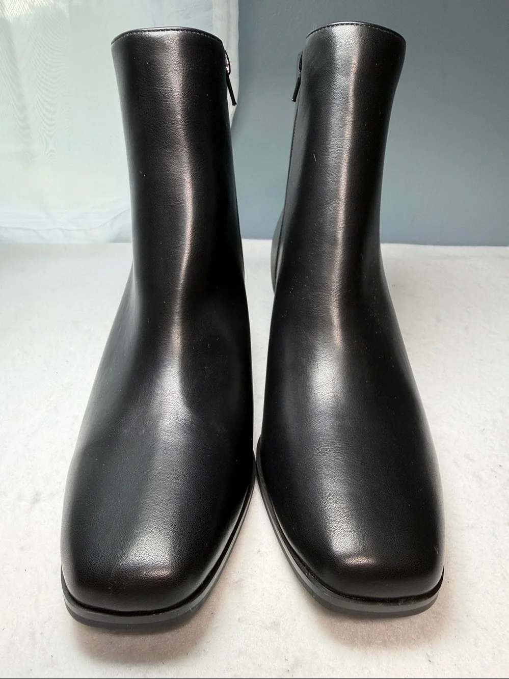 NWOB Lulus sz 8.5 Rayaa Black Leather Ankle Boots 2” Block Heel square toe new
